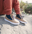 Oomphies boys sneaker elastic lace up tan/navy